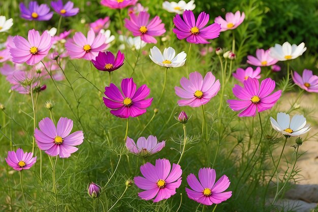 Hermosas flores del Cosmos en el jardín