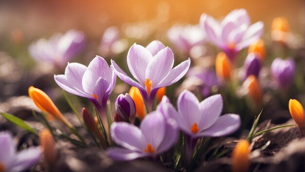 Hermosas flores de crocus de primavera de cerca