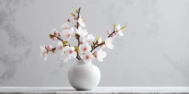 Hermosas flores de daphne en jarrón de mármol sobre fondo blanco AI generativa
