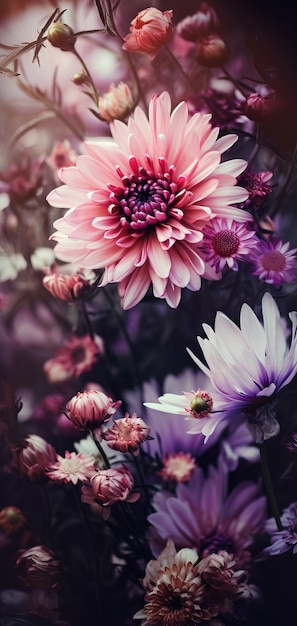 Hermosas flores delicadas para fondo de pantalla Arte digital Generativo Ai