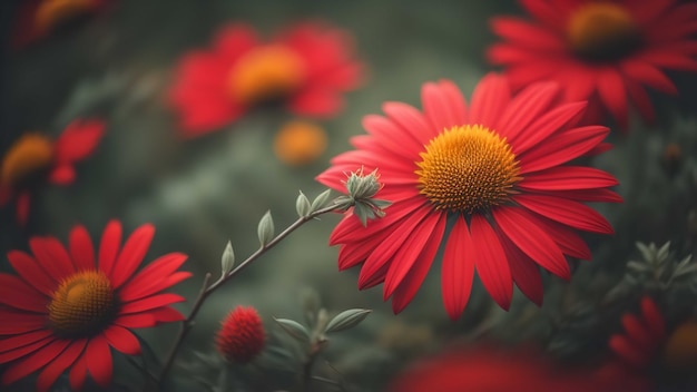 Hermosas flores de equinácea roja en el jardín Fondo floral generativo ai