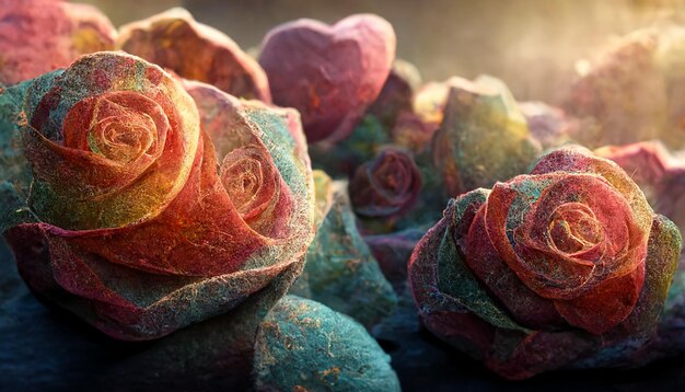 Hermosas flores exóticas y plantas exóticas en diferentes tonos en primer plano, representación 3d | Foto Premium Hermosas flores exóticas y plantas exóticas en diferentes tonos en primer plano, representación 3d | Foto Premium