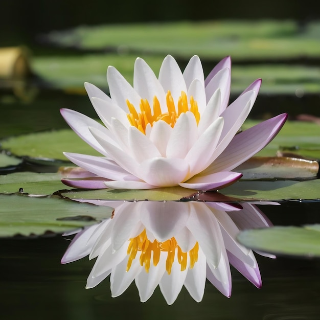 Foto hermosas flores en flor, lirio de agua blanco en un estanque, nimfea alba, fondo borroso de color natural