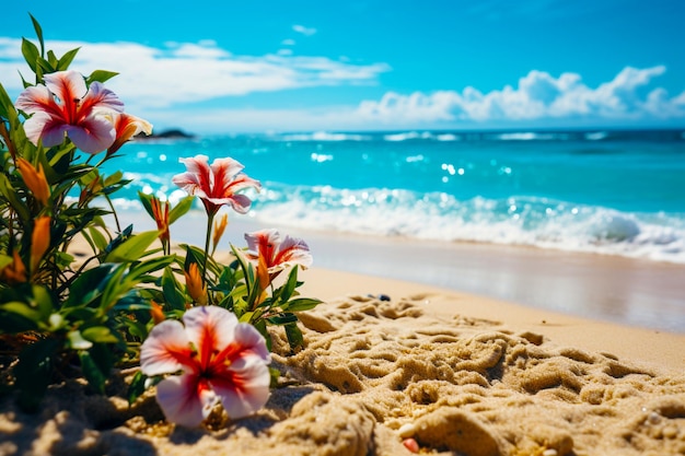 Hermosas flores en el fondo de un cálido mar de verano