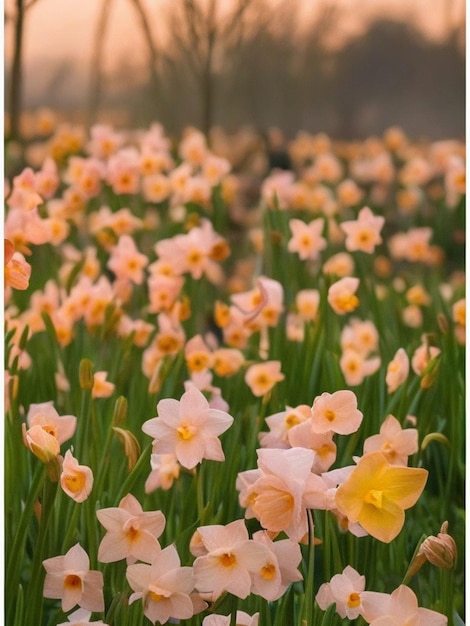 Hermosas flores en el fondo de un jardín