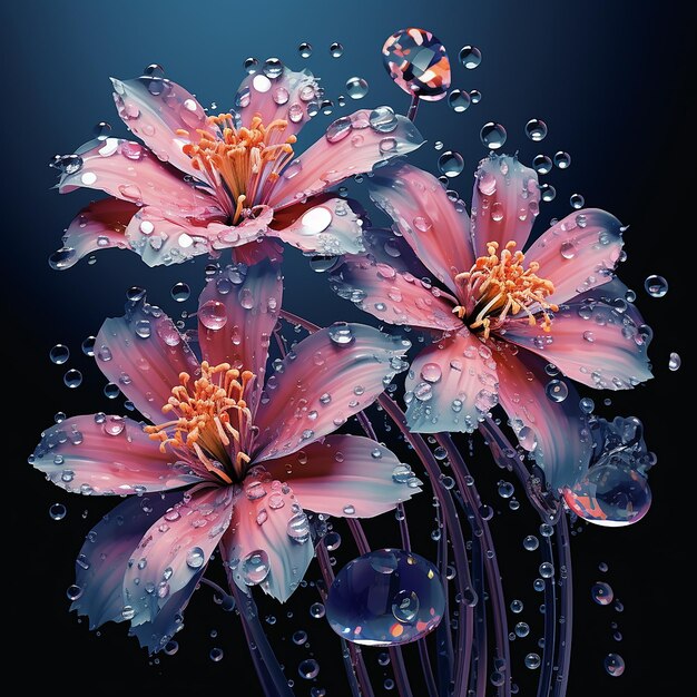 Hermosas flores con gotas de agua Ilustración generada por IA