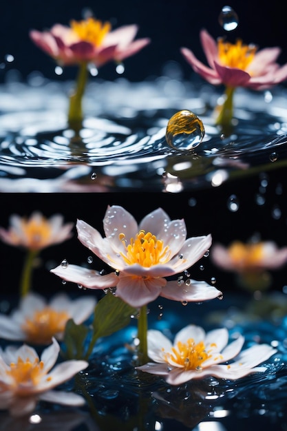 hermosas flores con gotas de agua