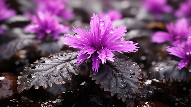 hermosas flores con gotas de lluvia