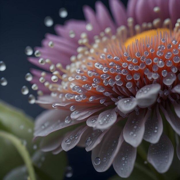 hermosas flores con gotas de rocío de agua en su superficie