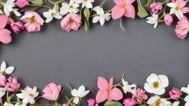 Foto hermosas flores y hojas de primavera sobre un fondo blanco con espacio negativo