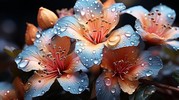 Hermosas flores inusuales sobre fondo azul floristería concepto postal fondo de pantalla