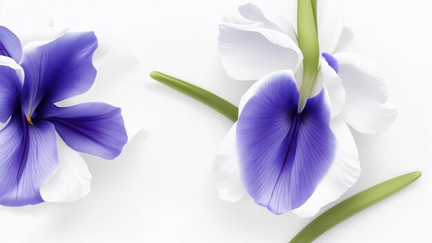 Hermosas flores de iris en una superficie blanca