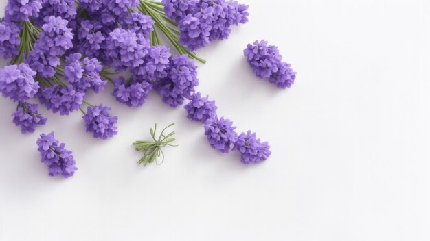 Hermosas flores de lavanda en la superficie blanca