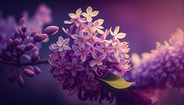 Hermosas flores lilas púrpuras flor rama panorama fondo Enfoque suave Saludo tarjeta de regalo