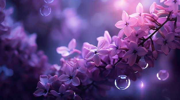 Hermosas flores lilas sobre un fondo borroso con bokeh