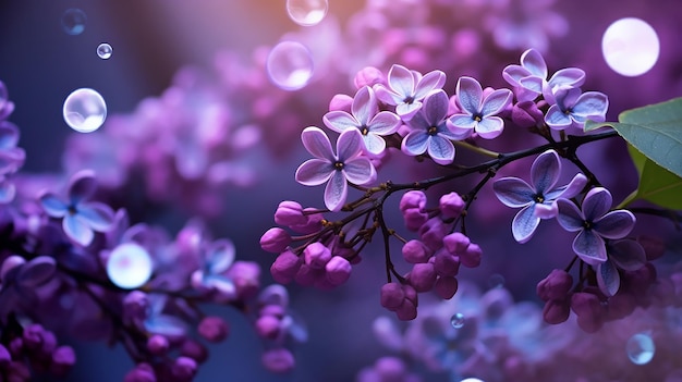 Hermosas flores lilas sobre un fondo borroso con bokeh