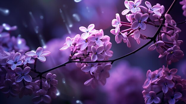 Hermosas flores lilas sobre un fondo borroso con bokeh