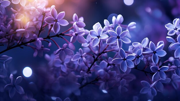 Hermosas flores lilas sobre un fondo borroso con bokeh