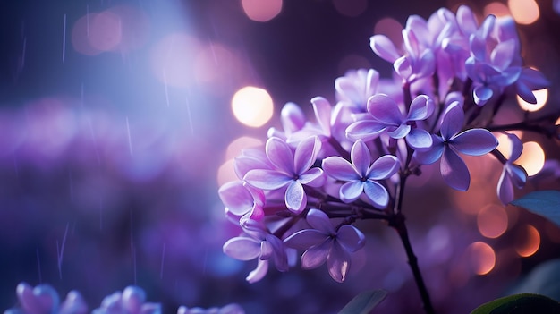 Hermosas flores lilas sobre un fondo borroso con bokeh