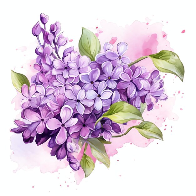 Foto hermosas flores lilas con toques de acuarela ilustración de imágenes prediseñadas de acuarela