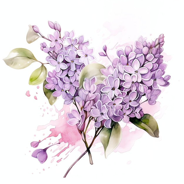 Foto hermosas flores lilas con toques de acuarela ilustración de imágenes prediseñadas de acuarela