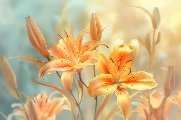 Hermosas flores de lirio en un fondo floral abstracto Ilustración vectorial