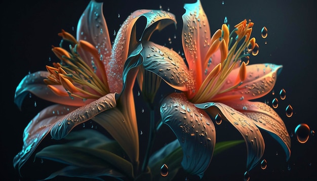 Hermosas flores de lirio que brillan intensamente AI generativa