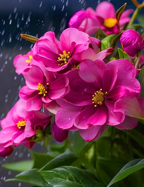 Hermosas flores con lluvia