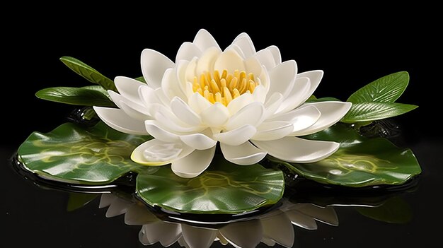 Hermosas flores de loto blancas con estambre amarillo y hojas verdes.