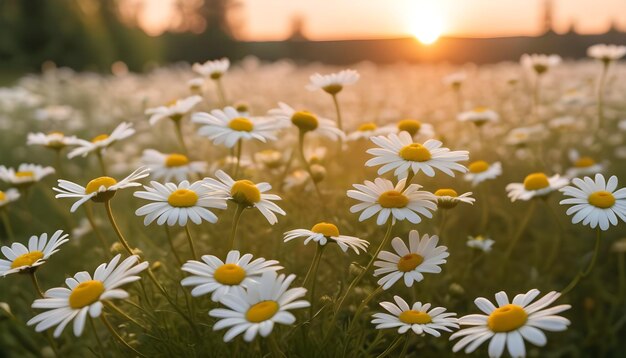 Hermosas flores de manzanilla por la noche