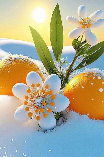 Foto hermosas flores con nieve