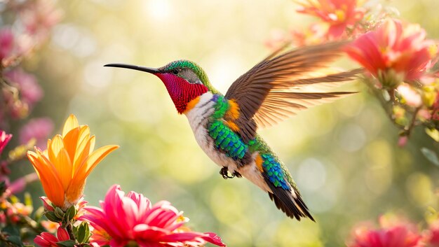 Hermosas flores de pájaro colibrí