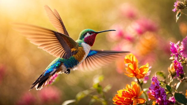 Hermosas flores de pájaro colibrí