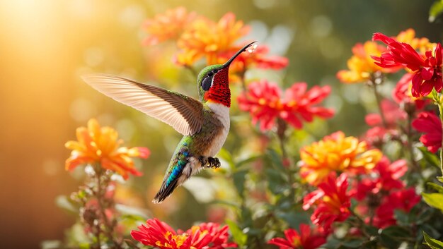 Hermosas flores de pájaro colibrí