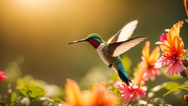 Hermosas flores de pájaro colibrí