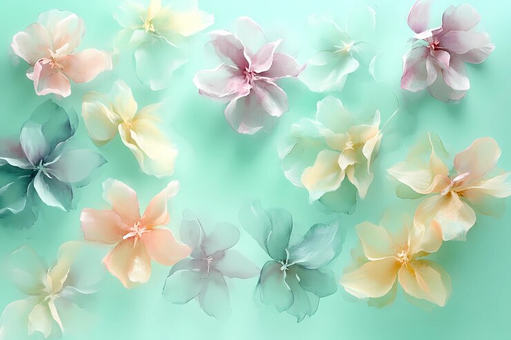 Hermosas flores pastel dispuestas sobre un fondo turquesa para la decoración IA generativa