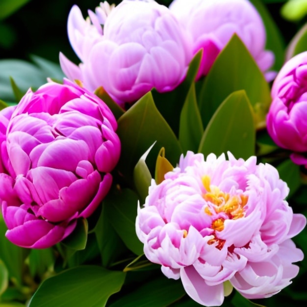 Hermosas flores de peonía rosa lila de cerca La peonía es un género de plantas herbáceas perennes y caducifolias