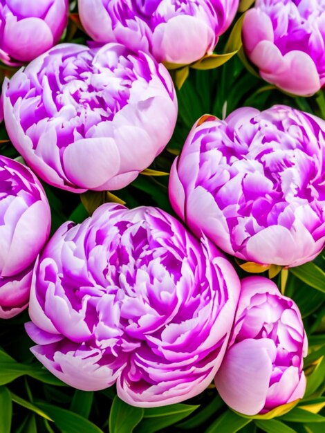 Hermosas flores de peonía rosa lila de cerca La peonía es un género de plantas herbáceas perennes y caducifolias