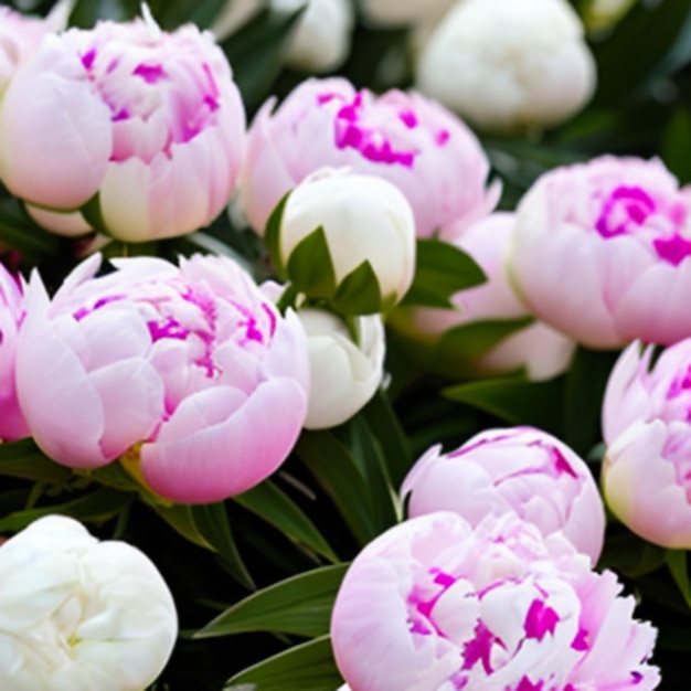 Hermosas flores de peonía rosadas de cerca La peonía es un género de plantas herbáceas perennes y arbustos caducifolios.