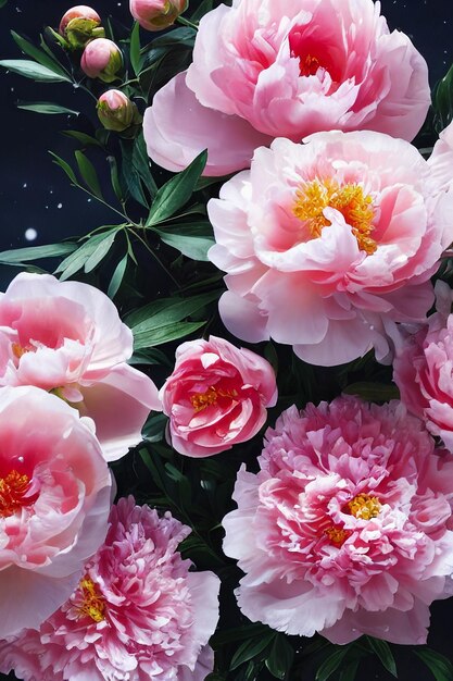 Foto hermosas flores de peonía rosadas en flor de cerca