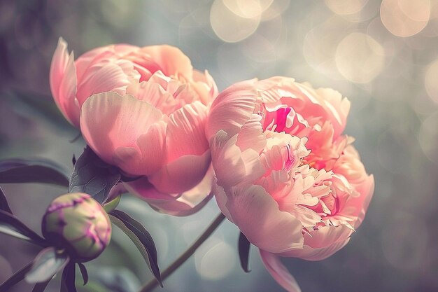 Hermosas flores de peonía rosadas