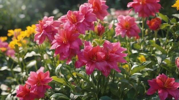 Hermosas flores plantas en el jardín de cerca