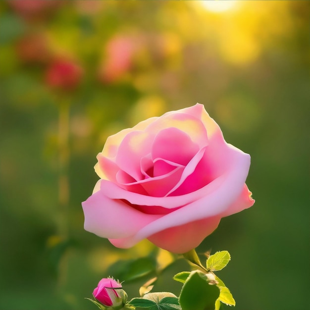 Hermosas flores de rosas a la luz del sol en el jardín