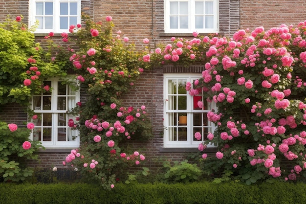 Hermosas flores de rosas trepadoras cerca de casas antiguas en una estrecha calle medieval alemana Decoración floral tradicional de verano del edificio en la ruta del vino alemán Baden Hermosas rosas florecen en el casco antiguo