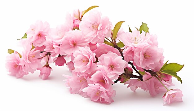 Hermosas flores de sakura aisladas sobre un fondo blanco generado por la IA