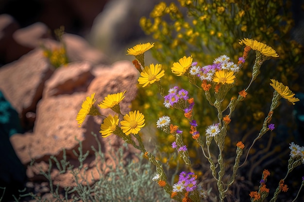 Hermosas flores silvestres del desierto en un tiro vertical