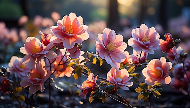 Hermosas flores silvestres manzanilla púrpura y rosa guisantes silvestres luz del sol mañana neblina en la naturaleza primer plano macro Paisaje gran formato espacio de copia tonos azules frescos Encantadora imagen artística pastoral aireada