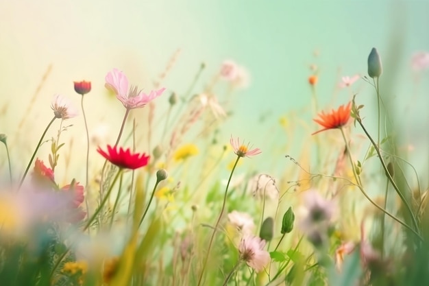 Hermosas flores silvestres sobre fondo pastel de cerca