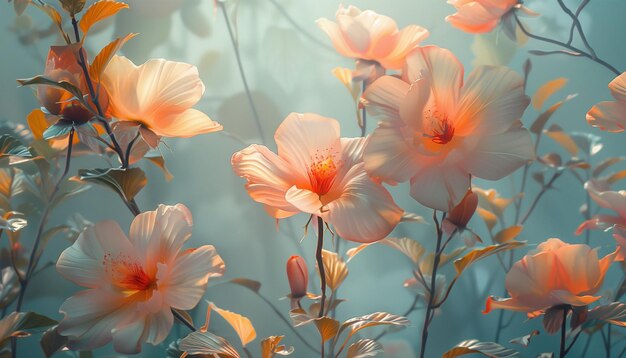 Hermosas flores en tonos suaves y telón de fondo pastel Telón de fondo floral natural