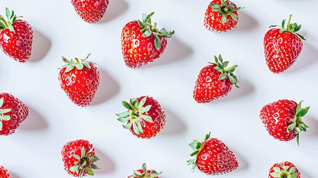 Hermosas fresas aisladas como fondo de patrón producto de mercado de la granja de fresas frescas